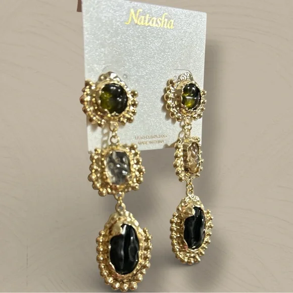 NWT Natasha Gold Tone Rhinestones Crystal Statement earrings - Picture 8 of 16